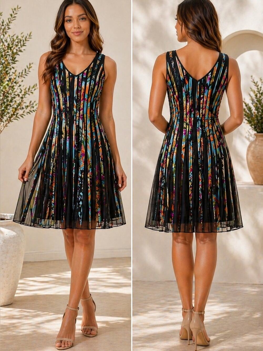 Chase 7 fit & flare silhouette dress with a black mesh overlay Size 10